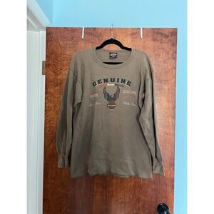 Vintage 90s Harley-Davidson Thermal Long Sleeve Shirt Mens XXL Brown Waffle Knit